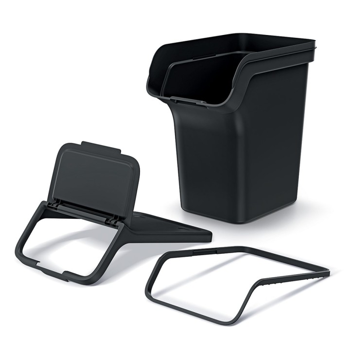 Stapelbare Mülltrennboxen mit Frontklappe 3 × 20 L, schwarz – 385 × 236 × 545 mm