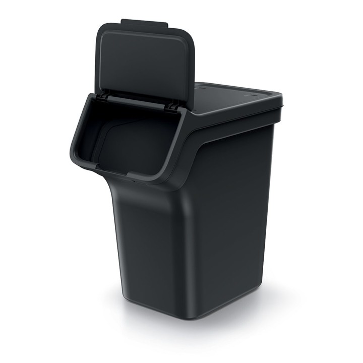 Stapelbare Mülltrennboxen mit Frontklappe 3 × 20 L, schwarz – 385 × 236 × 545 mm