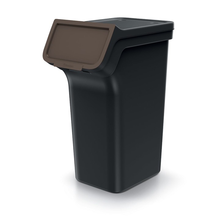 Stapelbare Mülltrennboxen mit Frontklappe 3 × 25 L, schwarz – 385 × 236 × 675 mm