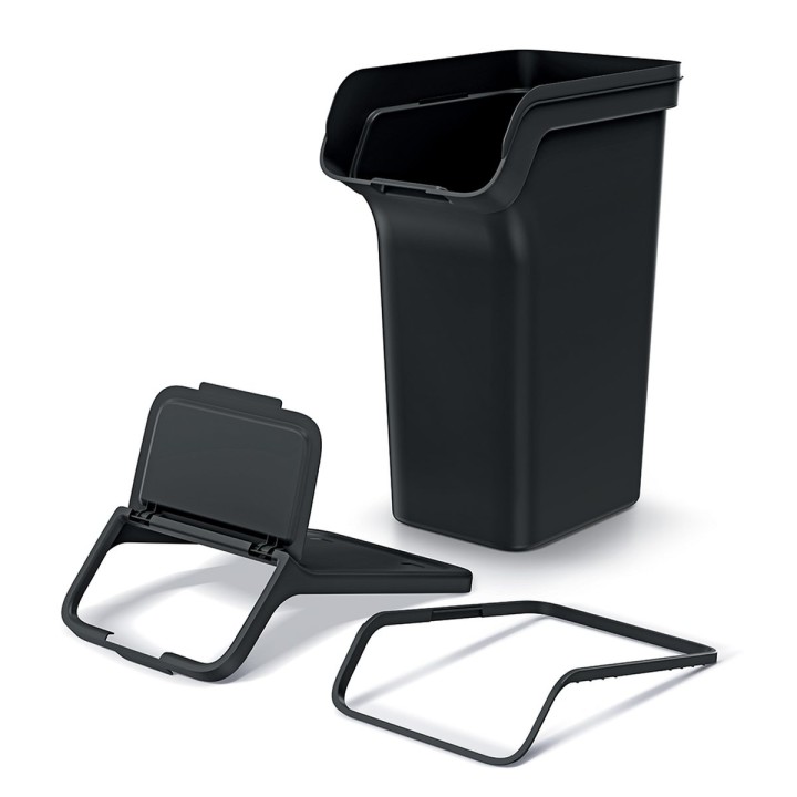 Stapelbare Mülltrennboxen mit Frontklappe 3 × 25 L, schwarz – 385 × 236 × 675 mm