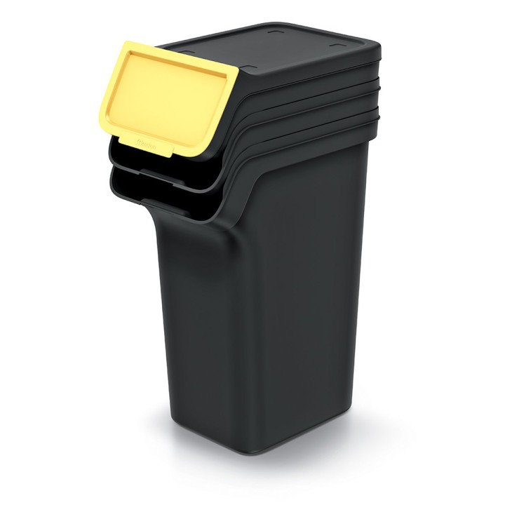 Stapelbare Mülltrennboxen mit Frontklappe 3 × 25 L, schwarz – 385 × 236 × 675 mm