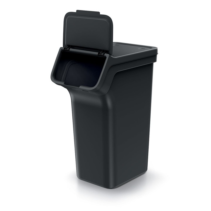 Stapelbare Mülltrennboxen mit Frontklappe 3 × 25 L, schwarz – 385 × 236 × 675 mm