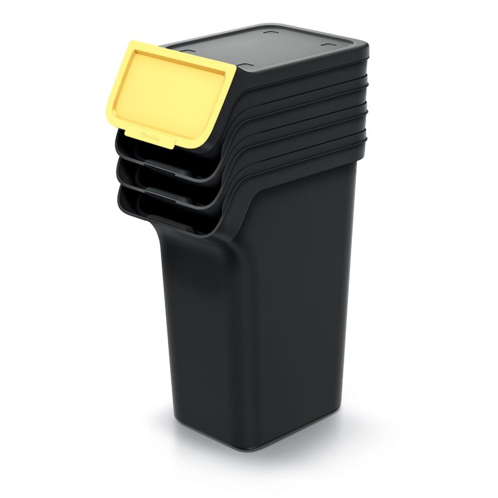 Stapelbare Mülltrennboxen mit Frontklappe 4 × 25 L, schwarz – 385 × 236 × 745 mm