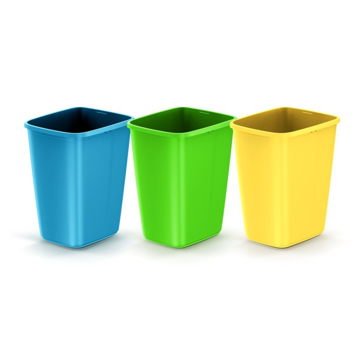 Kleines Mülltrenn-Set 3 × 9 L, bunt (blau, gelb, grün) – 237 × 195 × 335 mm