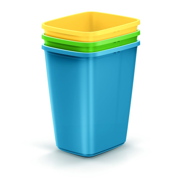 Kleines Mülltrenn-Set 3 × 9 L, bunt (blau, gelb, grün) – 237 × 195 × 335 mm