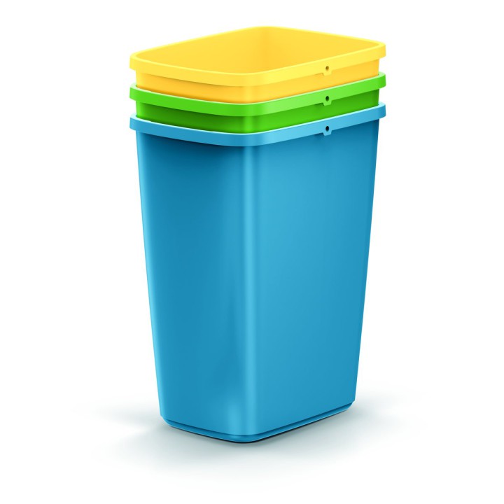 Kleines Mülltrenn-Set 3 × 12 L, bunt (blau, gelb, grün) – 255 × 190 × 410 mm