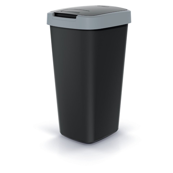 Mülleimer mit Klappdeckel 25 L, grau/schwarz – 296 × 264 × 526 mm