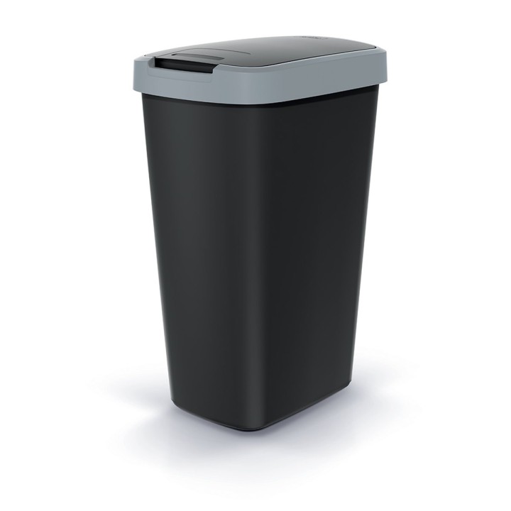 Mülleimer mit Klappdeckel 45 L, grau/schwarz – 394 × 298 × 612 mm