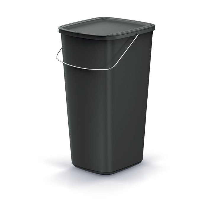 Mülleimer mit Deckel und Tragebügel 25 L, schwarz – 287 × 264 × 495 mm