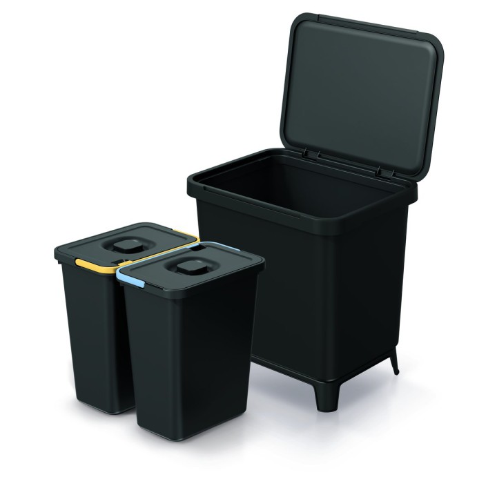 Mülltrennsystem mit Füßen 2 × 10 L, schwarz (Recycling-Kunststoff) – 390 × 295 × 410 mm