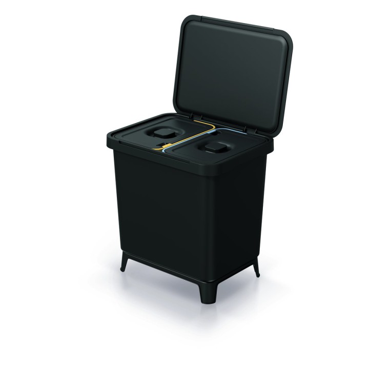 Mülltrennsystem mit Füßen 2 × 10 L, schwarz (Recycling-Kunststoff) – 390 × 295 × 410 mm