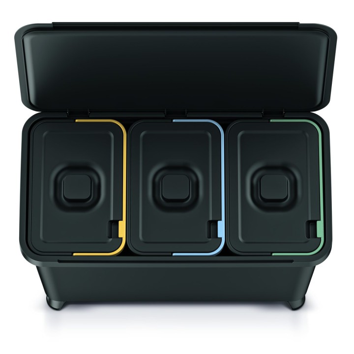 Mülltrennsystem mit Füßen 3 × 10 L, schwarz (Recycling-Kunststoff) – 570 × 295 × 410 mm