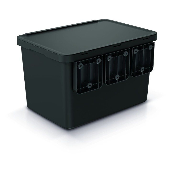 Mülltrennsystem mit Füßen 4 × 10 L, schwarz (Recycling-Kunststoff) – 565 × 390 × 410 mm