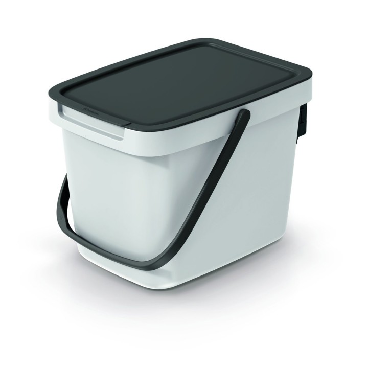 Bioabfalleimer 6 L mit Deckel und Tragebügel, grau – 260 × 197 × 195 mm
