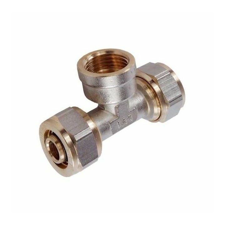PEX Klemmring T-Stück mit Innengewinde – Schraubfitting Messing für Verbundrohr 16 / 20 mm