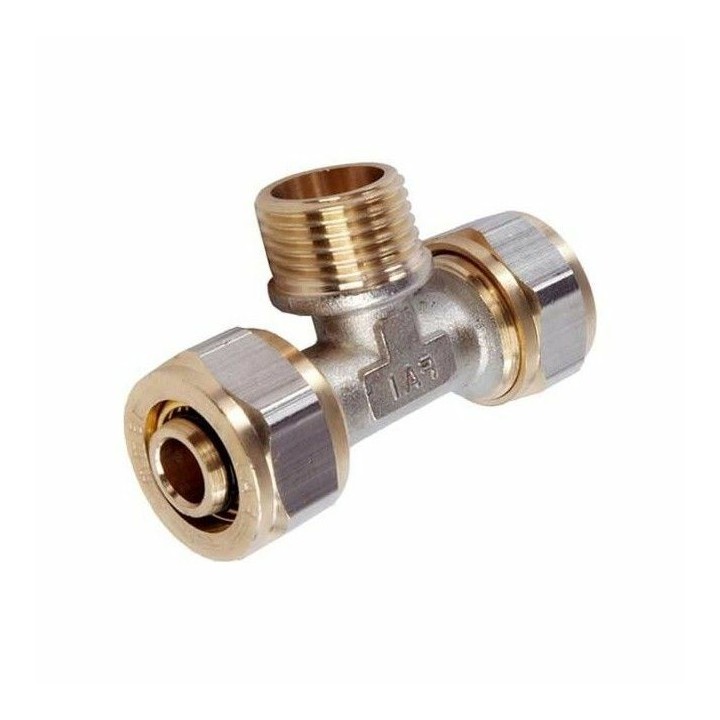 PEX Klemmring T-Stück mit Außengewinde – Schraubfitting Messing für Verbundrohr 16 / 20 / 25 mm